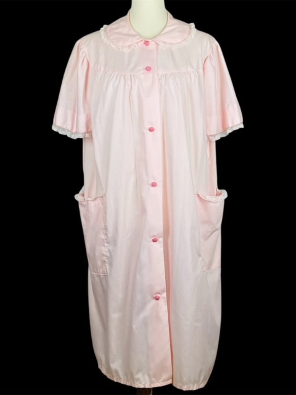 Vintage 1970's Homemade Housecoat Robe Duster Size 2XL Rose Pink Grandmacore